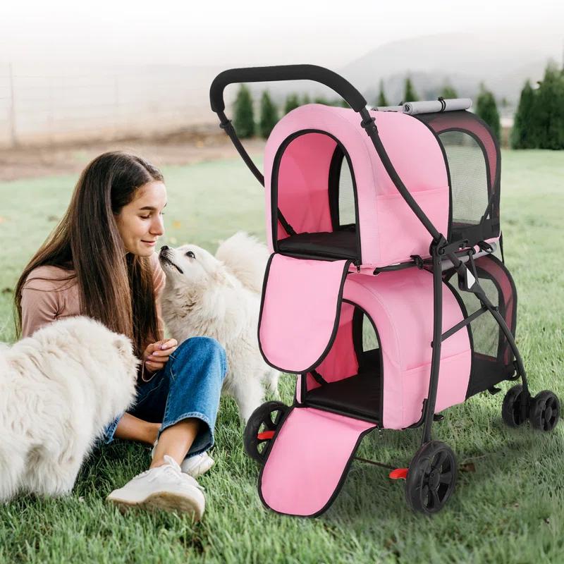 Bring Home Furniture Folding Pet Stroller for Cats & Dogs 4-in-1 Double Dog Stroller for Small & Medium Pets Carrier Cart with Convertible Features | Wayfair