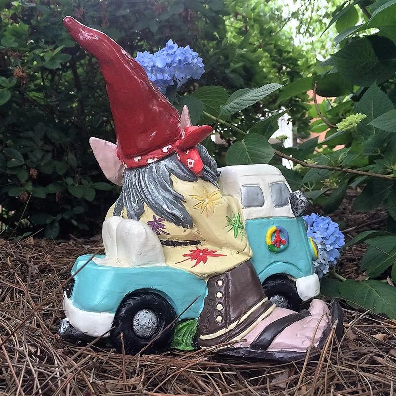 HomeStyles Nowaday Gnome Hippie Jerry "Peace Man" on VW Bus Garden Statue
