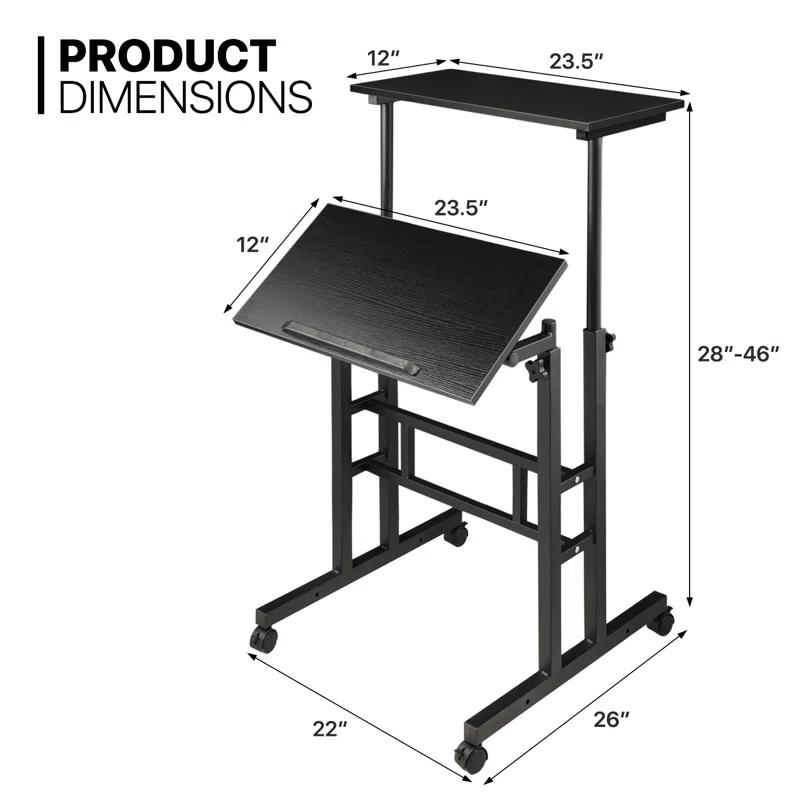 MoNiBloom Mobile Computer Desk, Adjustable Height Laptop Standing Desk with Tilting Tabletop and Monitor Shelf