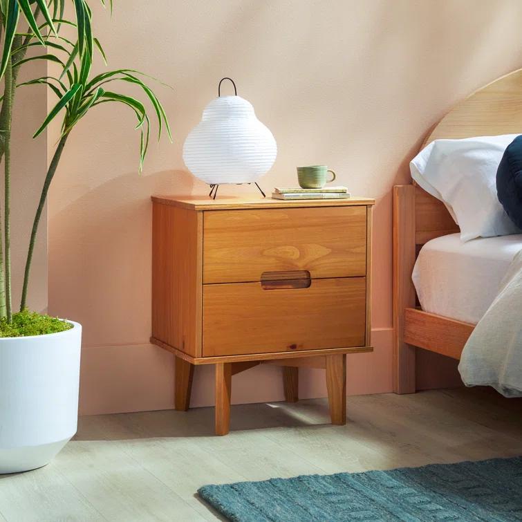 George Oliver Solid Wood Groove 2-Drawer Nightstand