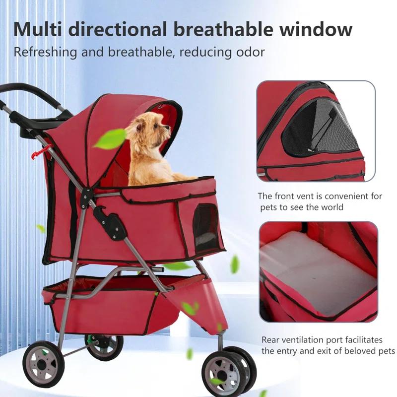ToccoLeggero Pet Stroller Foldable Dog Stroller 3-Wheel Durable Cat Jogger Stroller For Small And Medium Dogs Cats With Washable Liner Storage Basket Cup Holder