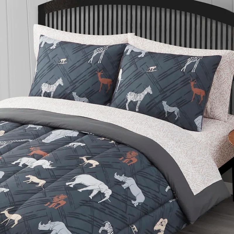 Sweet Home Collection Kids Safari Printed Bed in a Bag Comforter & Sheet Set