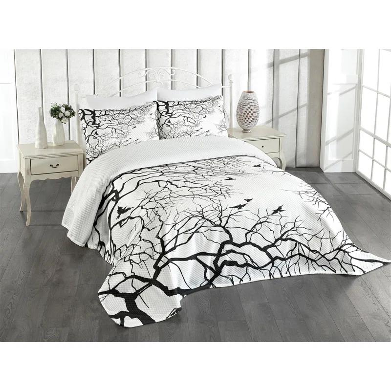 Ambesonne Ambesonne Nature Bedspread Set Twiggy Tree Branches Black and White
