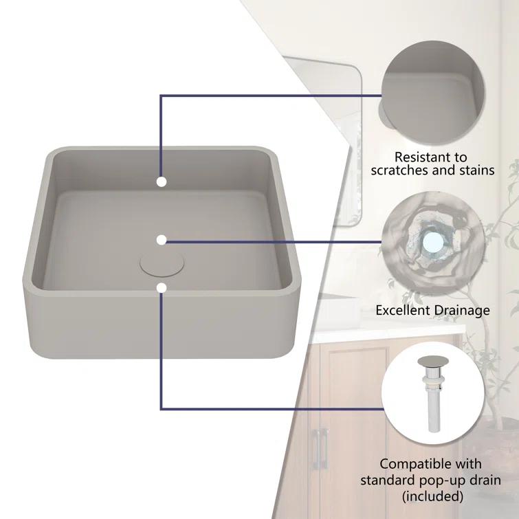 CASAINC CASAINC Maple 15.35'' Concrete Square Bathroom Sink CA-VS1020-CC