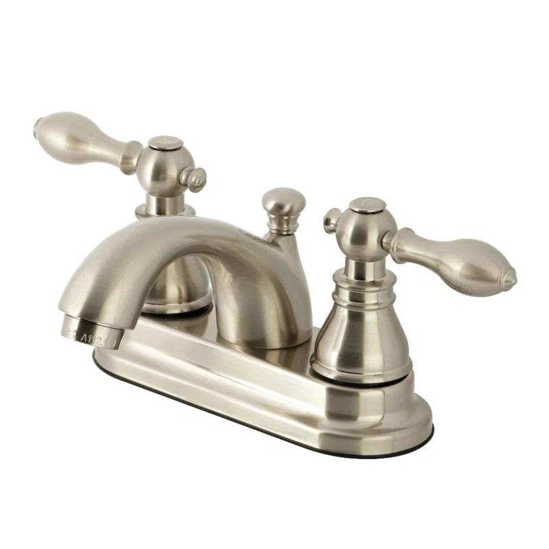 Kingston Brass American Classic Two-Handle 3-Hole Deck Mount 4" Centerset Bathroom Faucet with Plastic Pop-Up