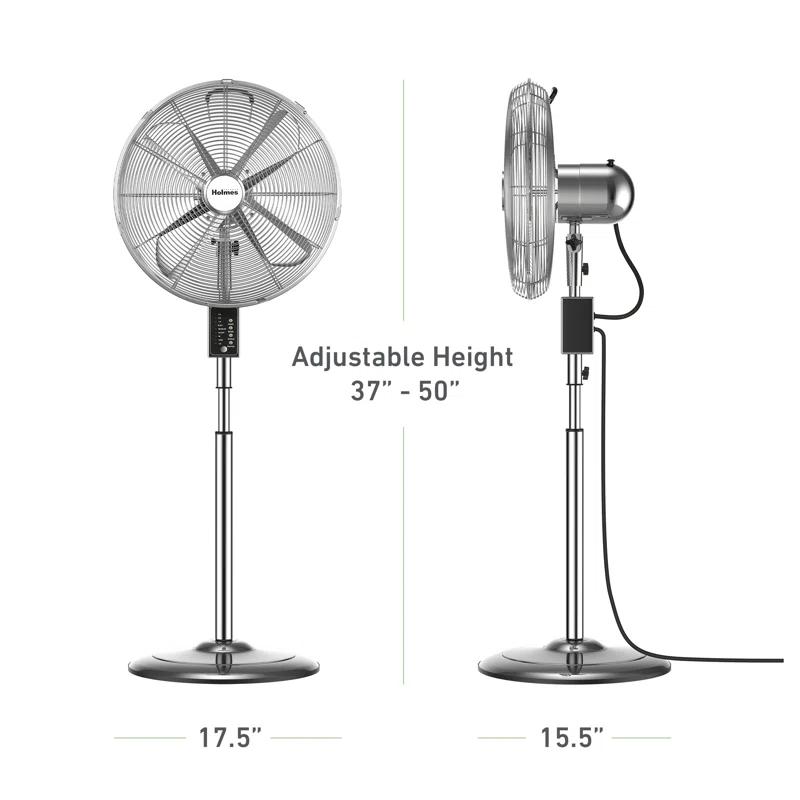 Holmes 16" Oscillating Digital Chrome Metal Stand Fan, 3 Speeds, Remote Control
