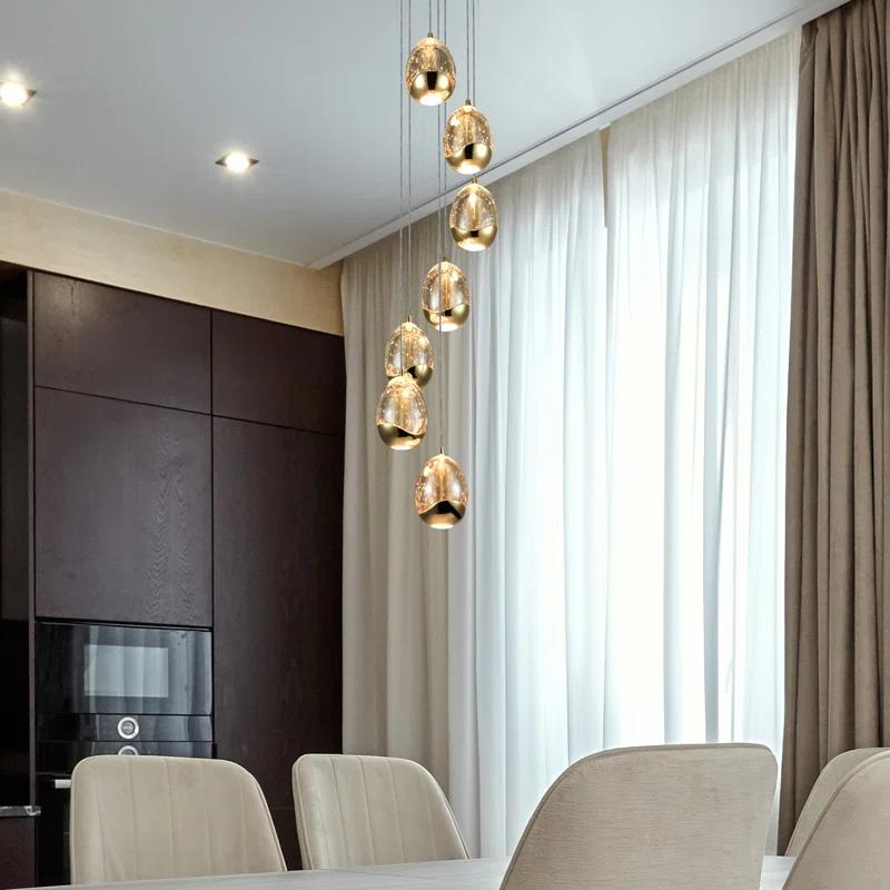 VONN Lighting Venezia 7-Light Pendant Height Adjustable ETL Certified LED Teardrop Chandelier, Globe Glass Shades