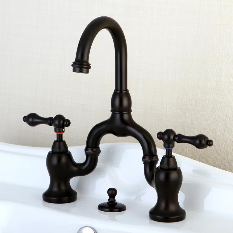 Kingston Brass English Country Two-Handle 3-Hole Deck Mount Bridge Bathroom Faucet with Brass Pop-Up