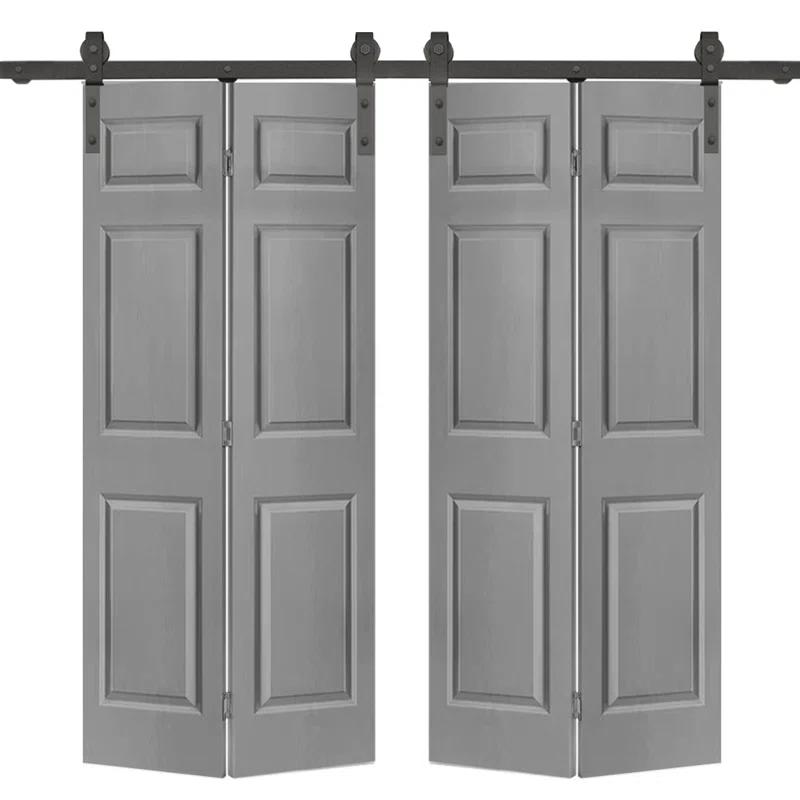 Calhome Paneled MDF Composite Double Bifold Barn Doors with Installation Hardware Kit