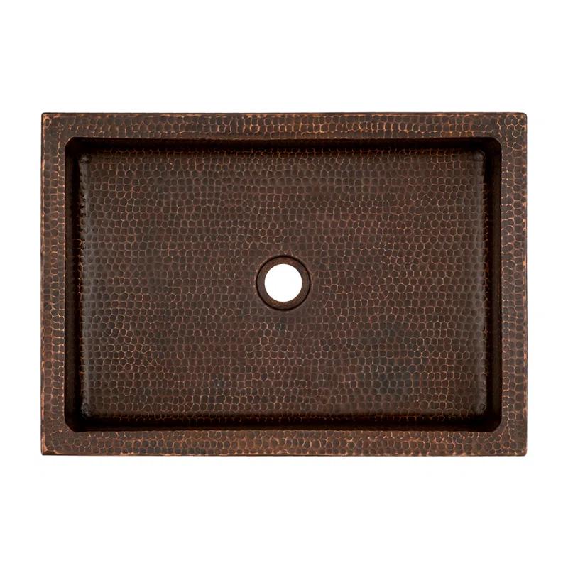 20" Rectangle Skirted Vessel Hammered Copper Sink