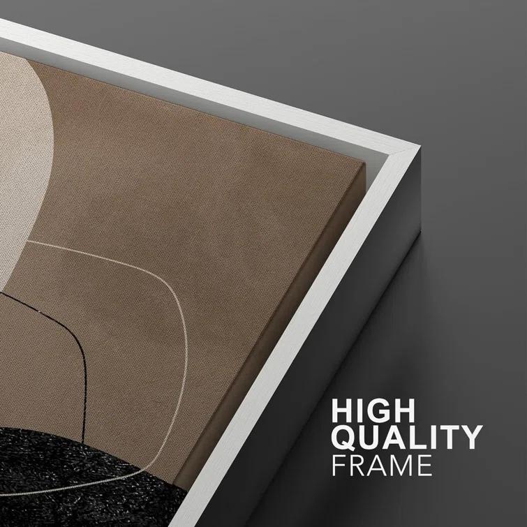 Mid Century Shape "Brown And Black Abstract Neutral Line Chic Framed Canvas Print 2 Pieces Wall Art