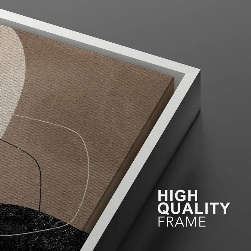Mid Century Shape "Brown And Black Abstract Neutral Line Chic Framed Canvas Print 2 Pieces Wall Art