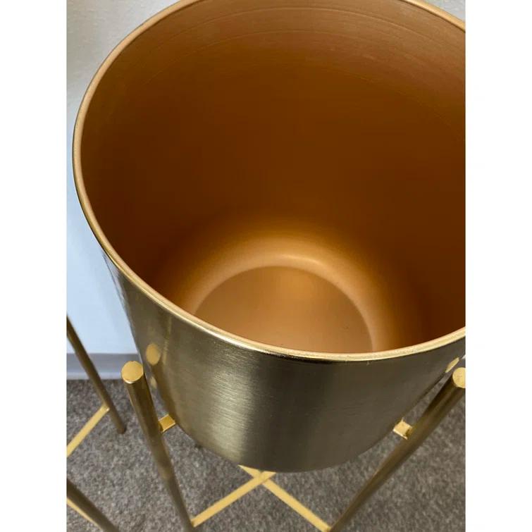 CosmoLiving by Cosmopolitan 2 - Piece Silver Metal Tall Indoor Outdoor Dome Indoor Outdoor Planter with Removable Stand Set