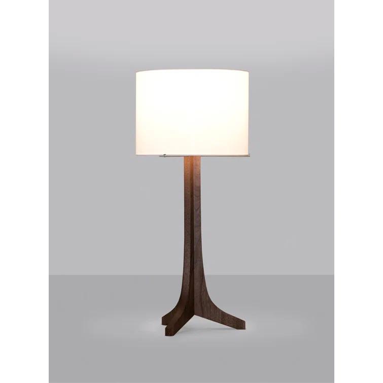 Nauta Sleek White Linen Shade Table Lamp with Dark Walnut Base