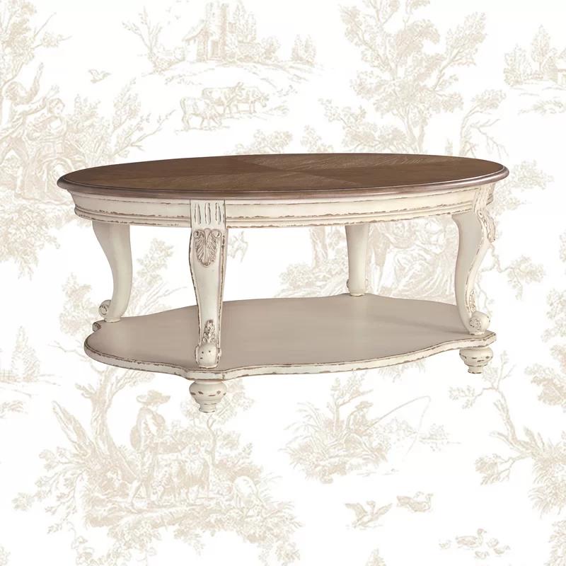 Antiqued Two-Tone Oval Wood Coffee Table with Cabriole Legs