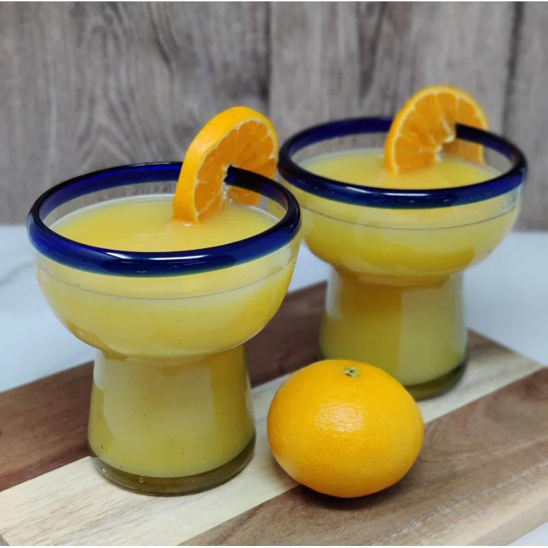 Longshore Tides Mexican Hand Blown Glass - Hand Blown Stemless Blue Rim Margarita Glasses (14oz) & Reviews | Wayfair