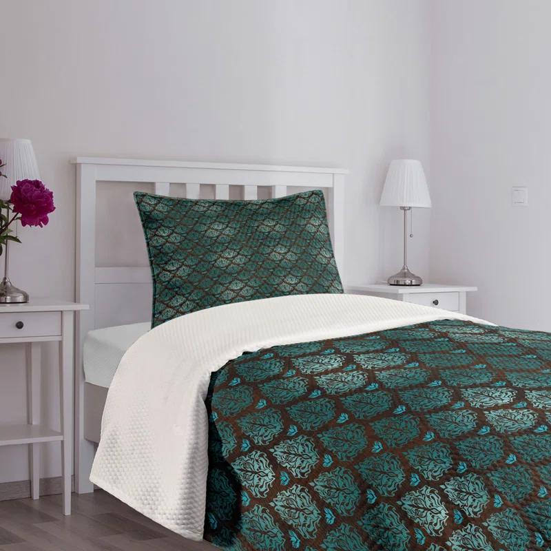 Ambesonne Ambesonne Brown and Blue Bedspread Set Grungy Swirls Teal Brown Pale Blue