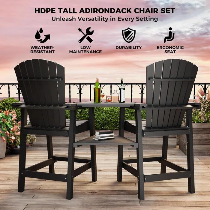 Rosecliff Heights HDPE Tall Adirondack Chair Set with Removable Double Trays (Set of 2)