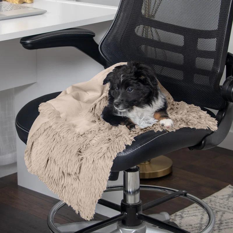 QUALITY FLOORING INC. Waterproof Throw Blanket For Dogs & Indoor Cats, Washable - Shaggy Plush Calming Long Faux Fur & Velvet Dog Blanket