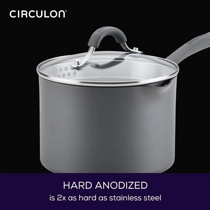 Circulon Circulon Radiance Hard-Anodized Nonstick Saucepan with Straining Lid, 3-Quart