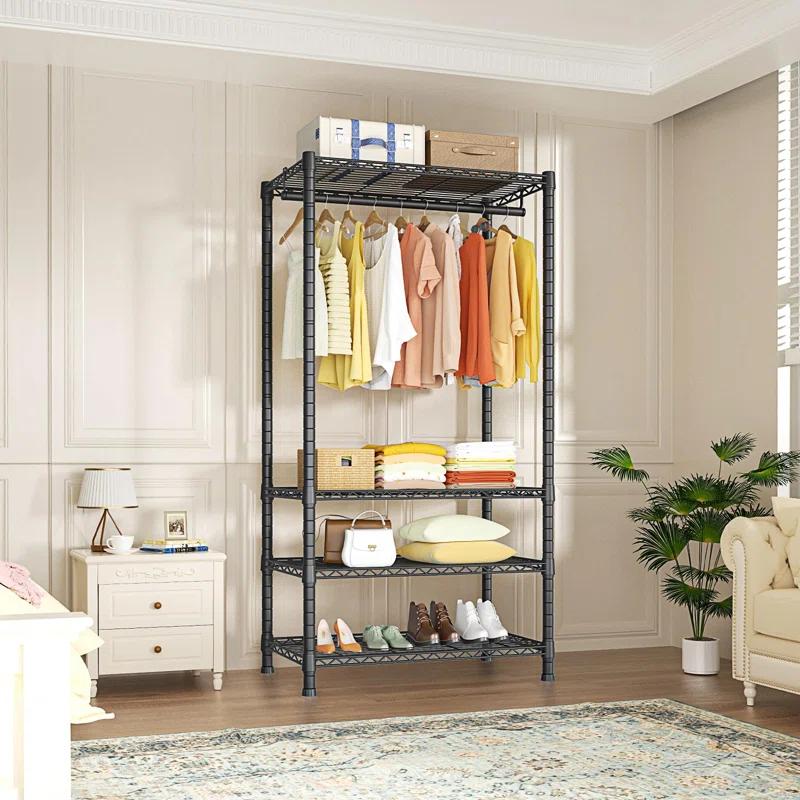 OLVOK Freestanding 4 Tiers Garment Rack For Hanging Clothes With Shelves And Clothes Racks