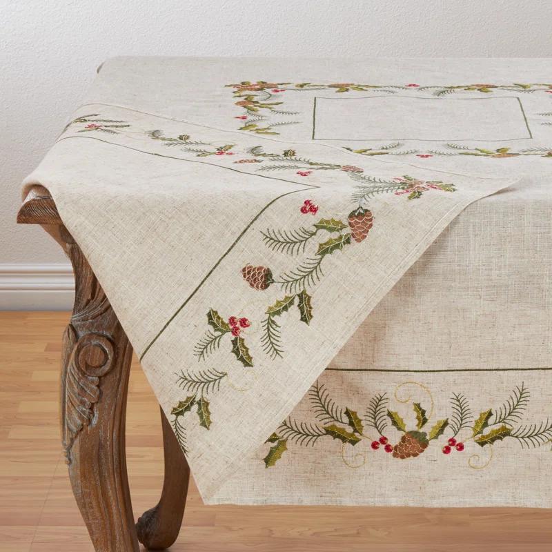 Saro Joyeuses Fêtes Floral Christmas Tablecloth