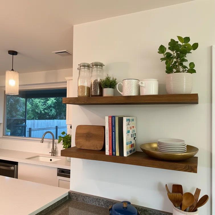 Baobab Workshop Solid Wood Floating Shelves, Wooden Shelves for Wall (Set of 2)