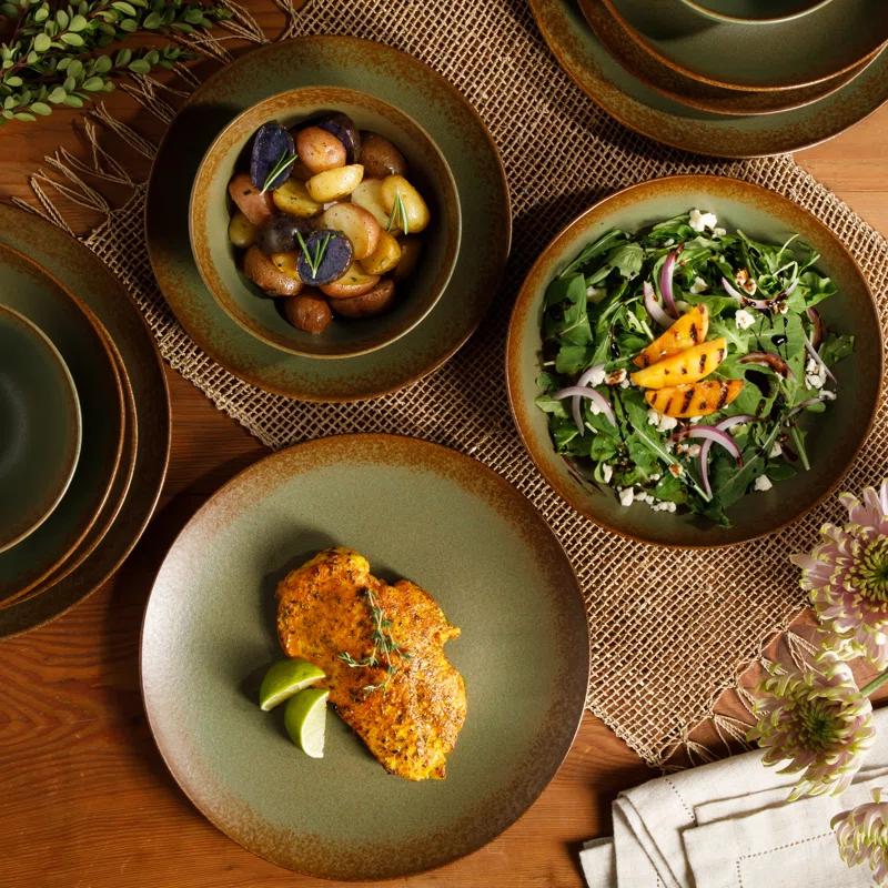 bloomhouse Palermo Sun 16 Piece Stoneware Reactive Glaze Plates and Bowls Dinnerware Set