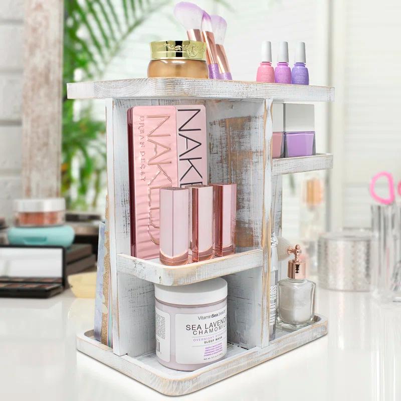 Sorbus 360 degree Rustic Bamboo Rotating Makeup Organizer