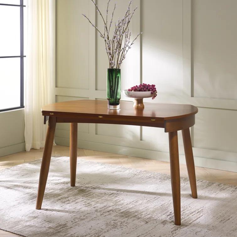 Medium Walnut Round Extendable Rubberwood Dining Table