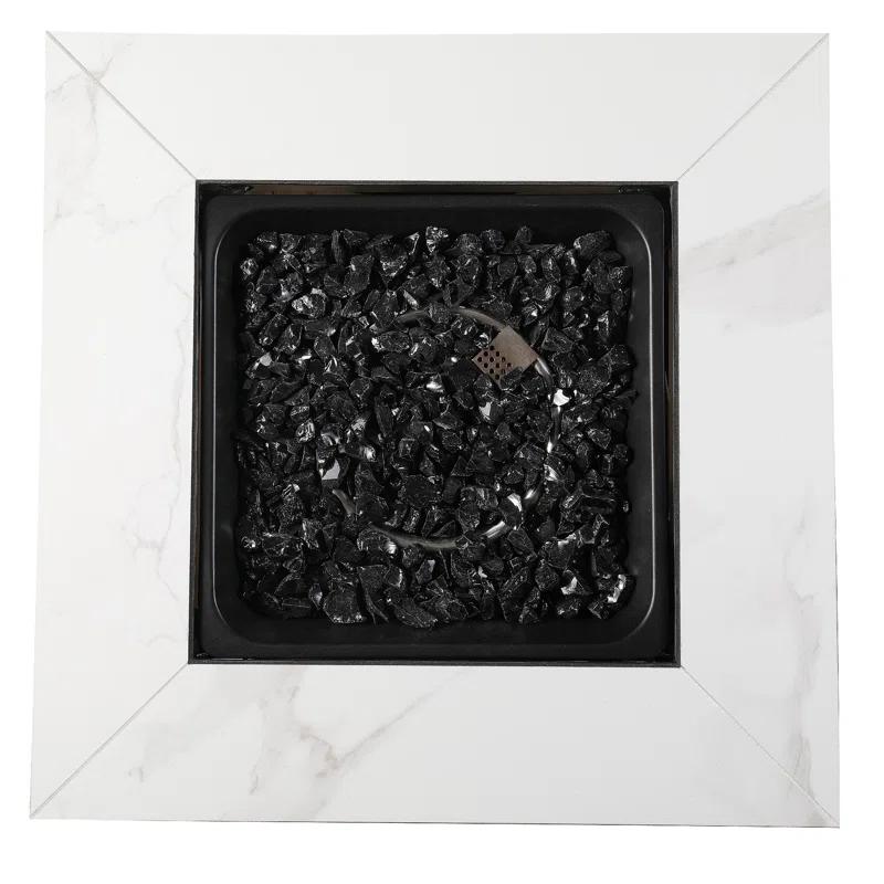 Mr. Bar-B-Q Endless Summer All Weather Outdoor Fire Pit Table with Faux Marble Finish, Black Glass