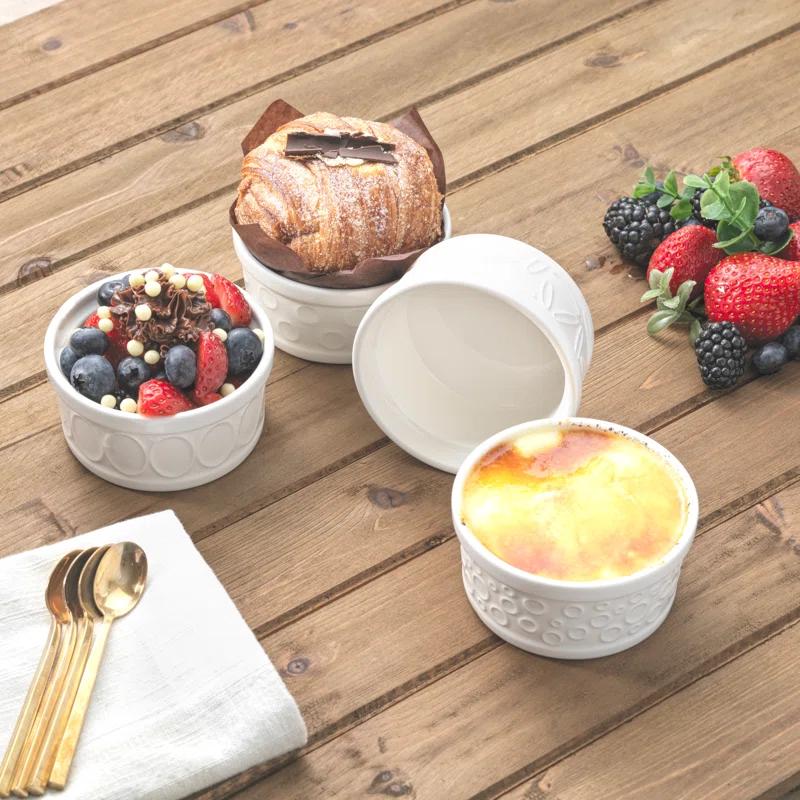 JoyJolt Joyjolt White Embossed Porcelain Ramekins - 4 Oz- Set Of 4 (Set of 4)