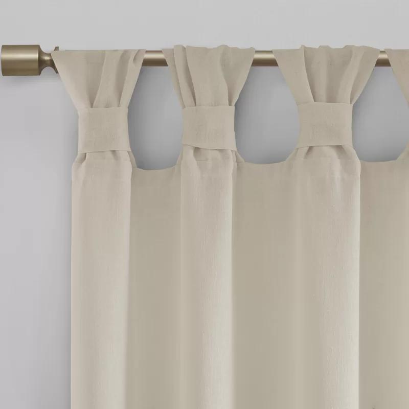 Madison Park Rosette Floral Embellished Cuff Tab Top Solid Single Curtain Panel