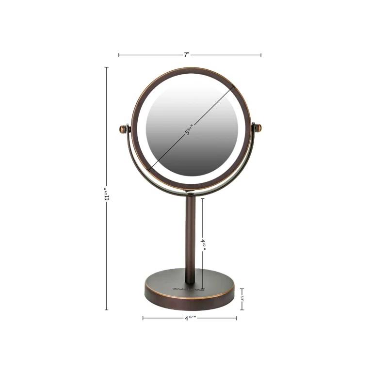 Ovente OVENTE 6" Lighted Makeup Mirror with 1X/7X Magnification, Cordless Tabletop Mount Vanity Round Mirror with 360° Swivel Design and Double Sided Cool Tone LED Ring Light, Antique Bronze MLT60ABZ1X7X