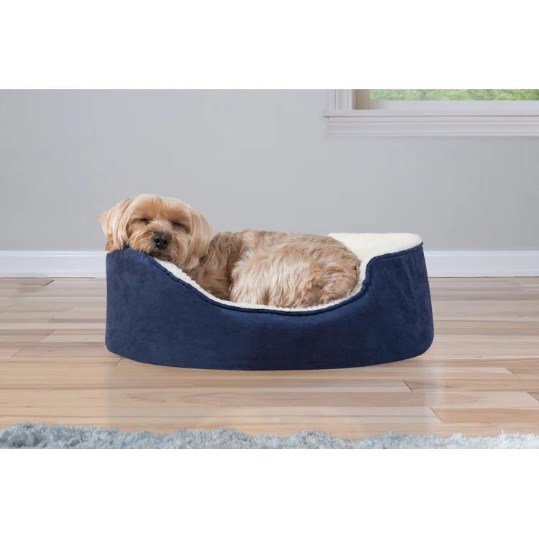 FurHaven Faux Sherpa & Suede Oval Dog Bed