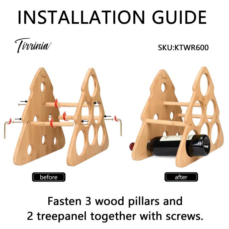 Tirrinia Bamboo Wine Rack, Wine Bottle Holder with Cute Christmas Tree Shape, Wine Rack Freestanding Floor, Wine Racks Countertop for Kitchen Decor, Best Gift for Christmas Decoration & Wine Storage