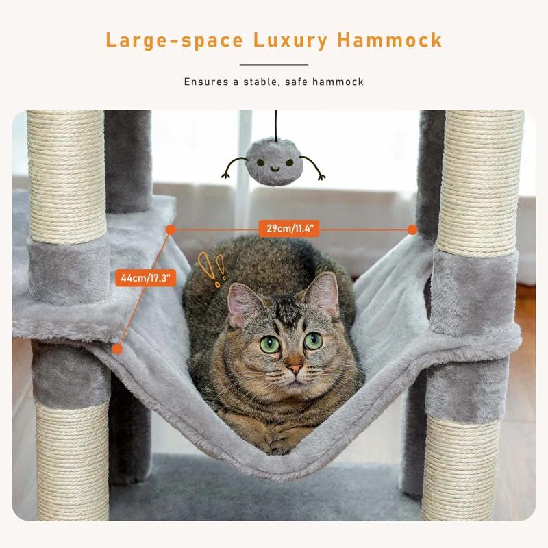 Multi-Level Cat Tree Tower With Cat Hammocks, Sisal Covered Scratching Post And Plush Top Perch