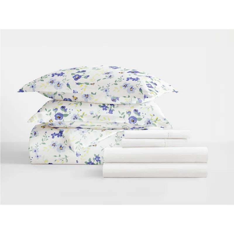IEnjoy Home 8-Piece Reversible Bedding Bundle - Patterned Duvet Cover, Comforter Insert and Solid Sheet Set