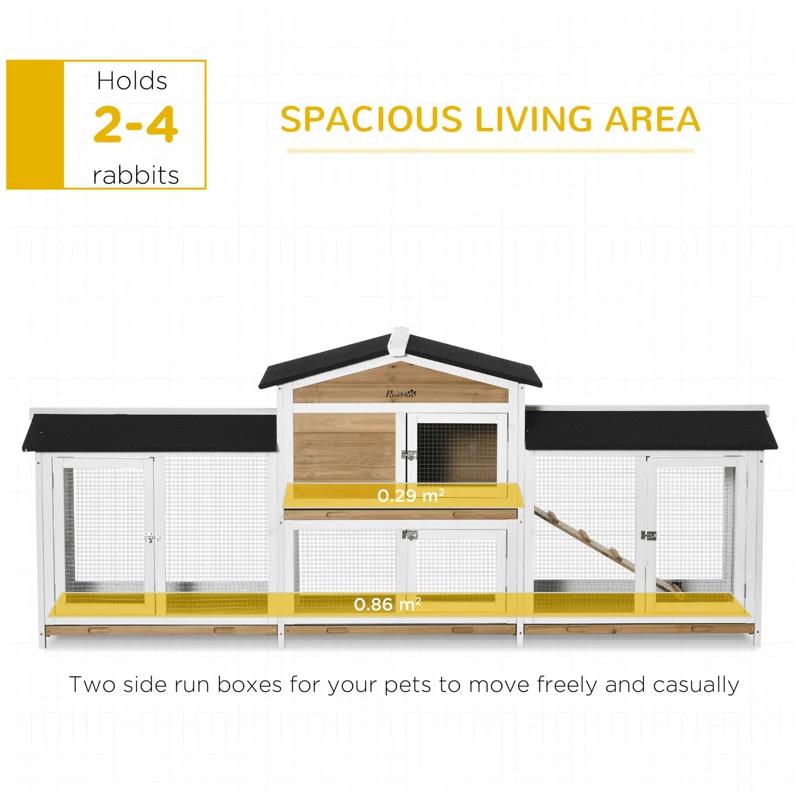 One Allium Way® 90.5" Wooden Rabbit Hutch Bunny Cage Pet Playpen House Enclosure with Double Side Run Boxes, No Leak Tray, Ramp, for Guinea Pig and Small Animals