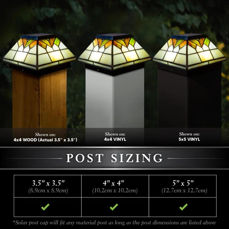 Classy Caps Real Stained Glass Low Voltage Integrated LED Glass Fence Post Cap Light 5 In. X 5 In. with Base Adapter Included