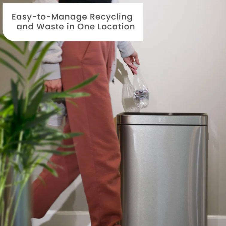 Home Zone Living Home Zone Living Open Top Trash Can Dual Removable Liners for Trash and Recycling Stainless Steel