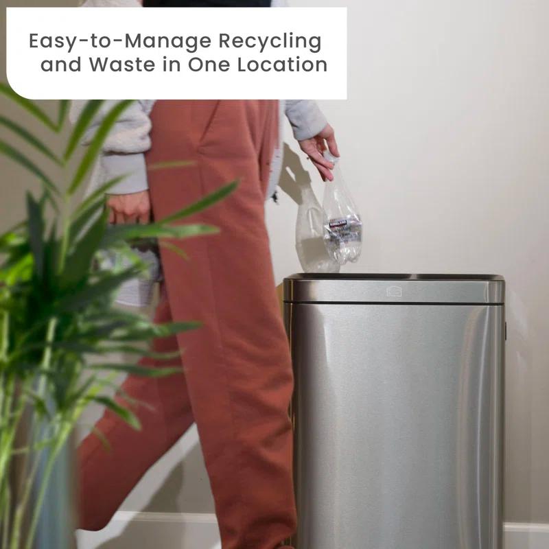 Home Zone Living Home Zone Living Open Top Trash Can Dual Removable Liners for Trash and Recycling Stainless Steel