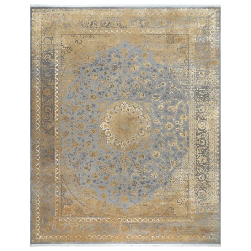 Gertmenian Florance Foggia Traditional Oriental Gold/Charcoal Gray High-Low Viscose/Acrylic Area Rug