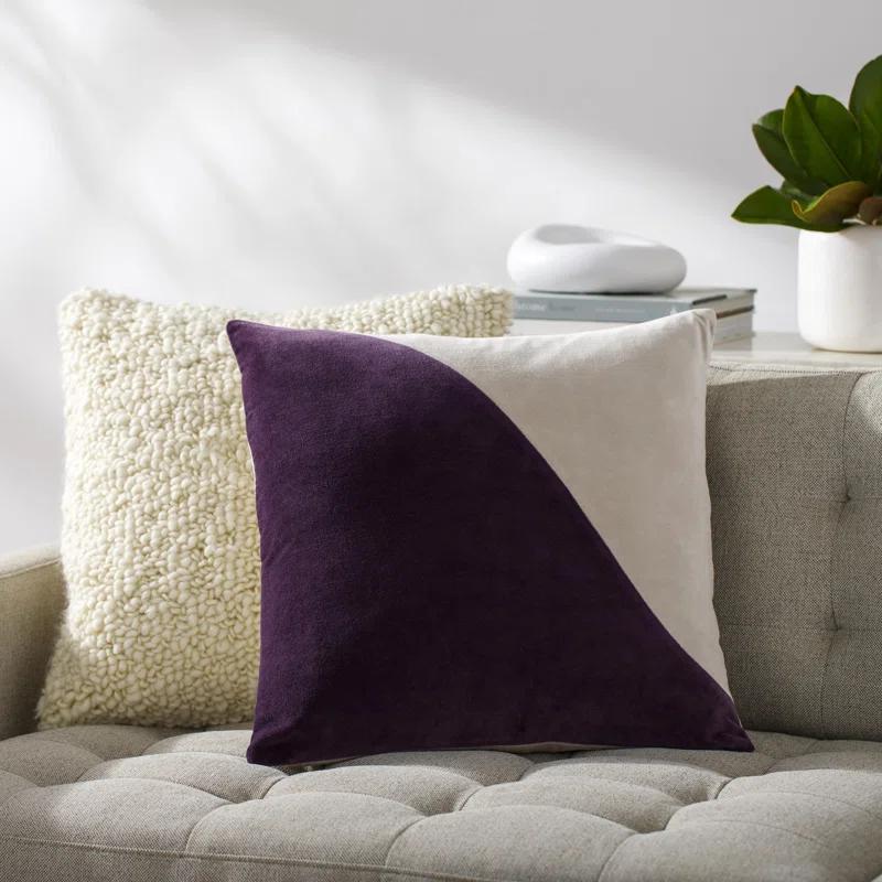 Purple and Cream Cotton Square Throw Pillow Set