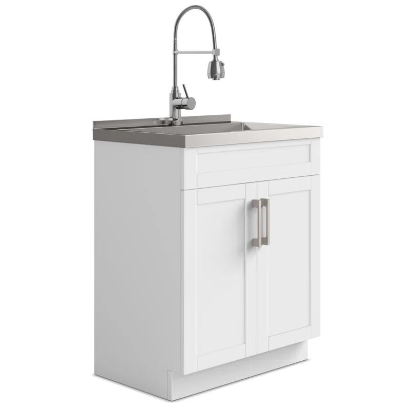 Simpli Home AXCLDYHEN28-SS Hennessy  All-in-One 28-inch Utility Sink & Cabinet in Pure White