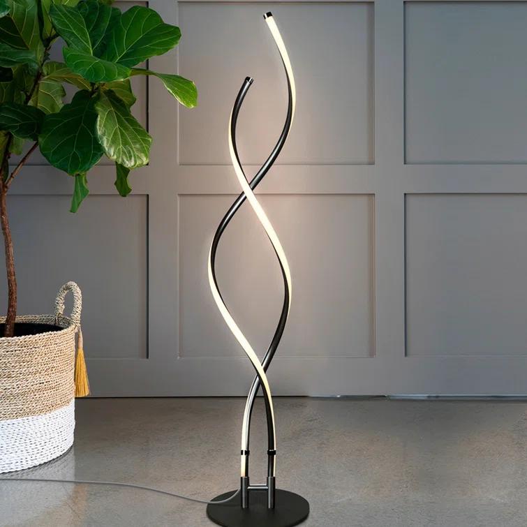 Brightech Embrace 40–60" 2-in-1 Modern LED Spiral Floor and Table Lamp with Black Finish, Adjustable Height, and Built-In 3-Way Dimmer