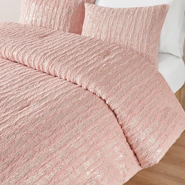 510 Design Metallic Print Faux Fur Comforter Set