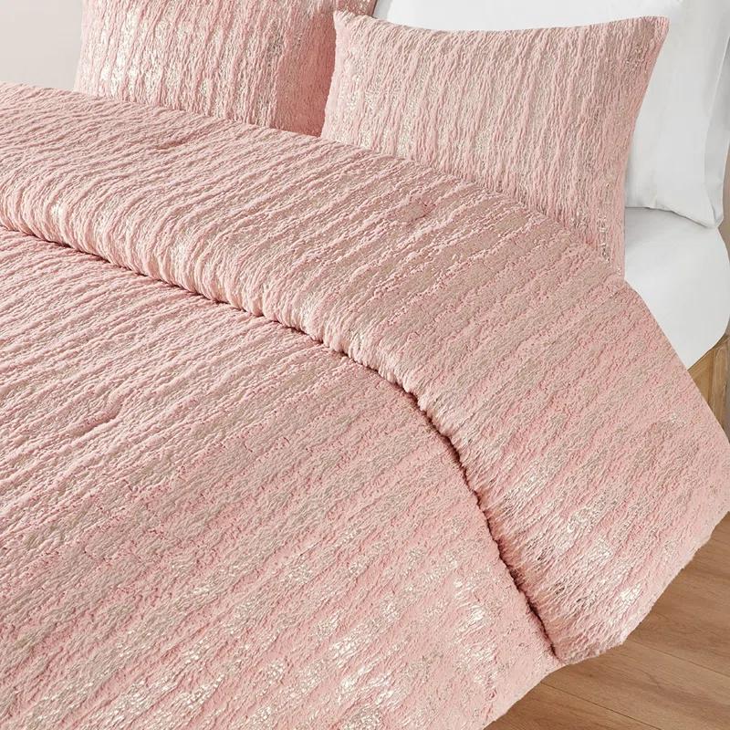 510 Design Metallic Print Faux Fur Comforter Set