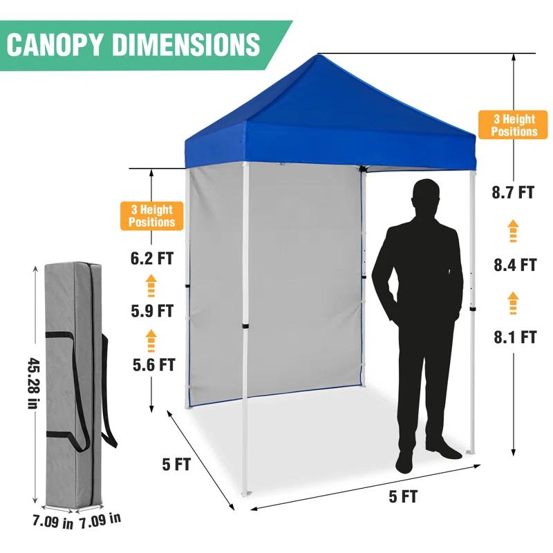 INTER HUT 5 Ft. W x 5 Ft. D Outdoor Pop Up Steel Canopy Portable Tent with 1 Sidewall