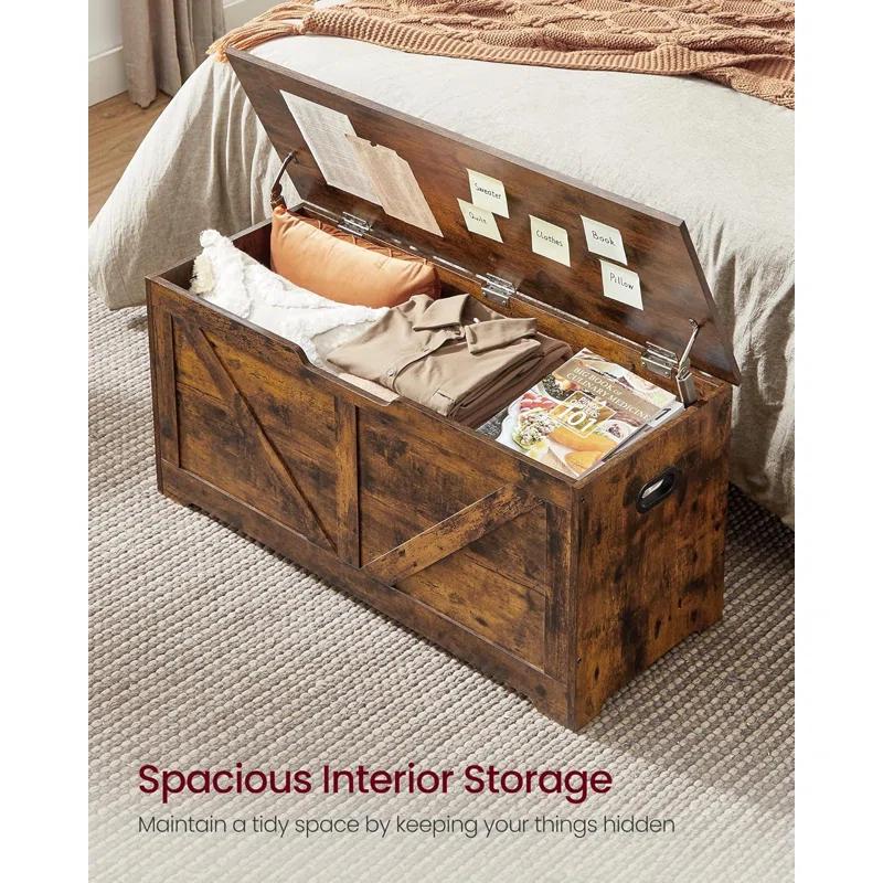 Rosdorf Park Storage Chest, Storage Trunk with 2 Safety Hinges, Storage Bench, Shoe Bench, 15.7 x 39.4 x 18.1 Inches, Rustic Brown